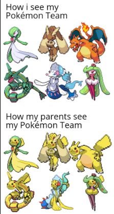 How I see my
Pokémon Team
How my parents see
my Pokémon Team