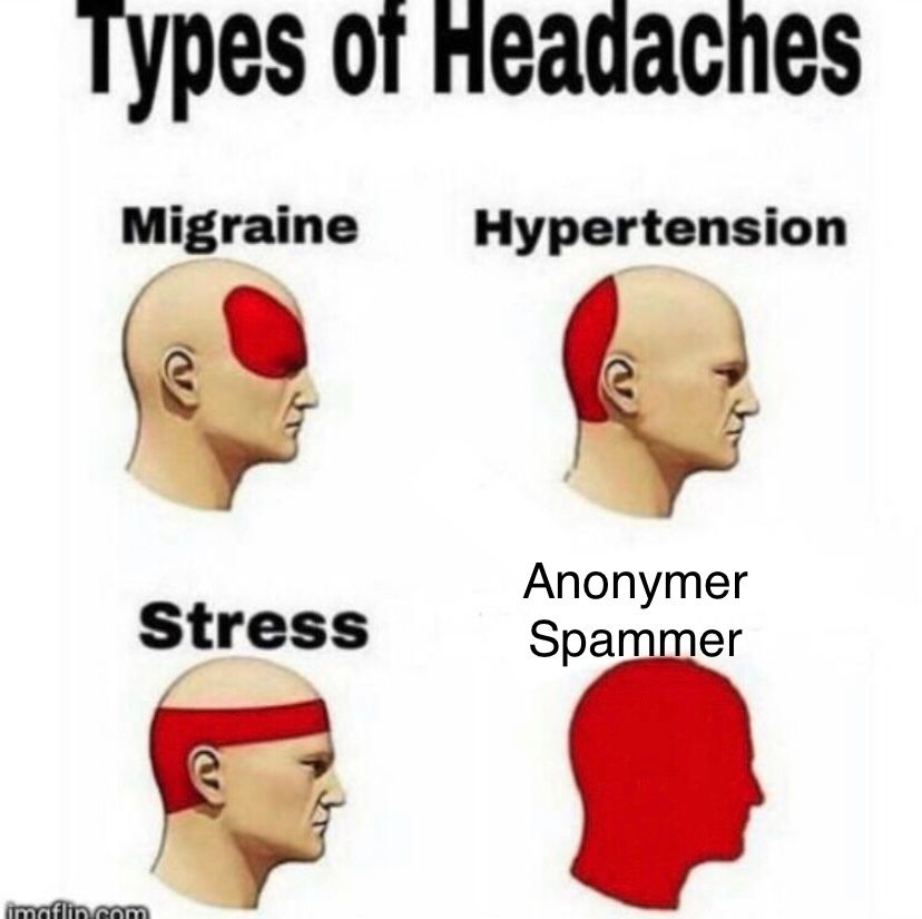 Types of Headaches
Migraine Hypertension
Stress
imgflin.com
Anonymer
Spammer